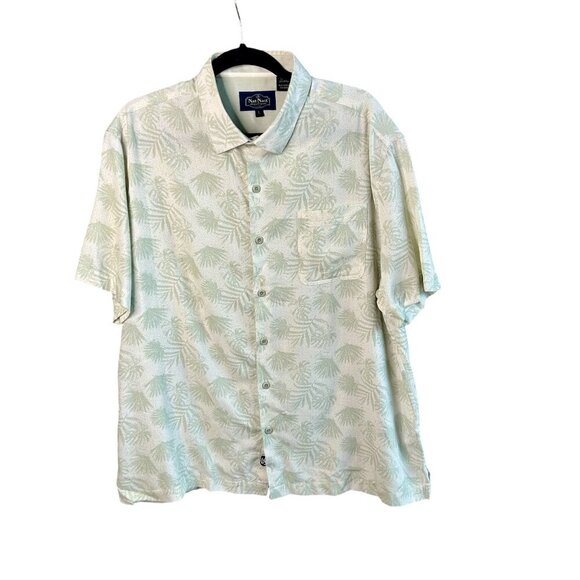 Nat Nast Men's Green Silk Cotton Blend Hawaiian Palm Fronds Short Sleeve Shirt - Picture 1 of 9
